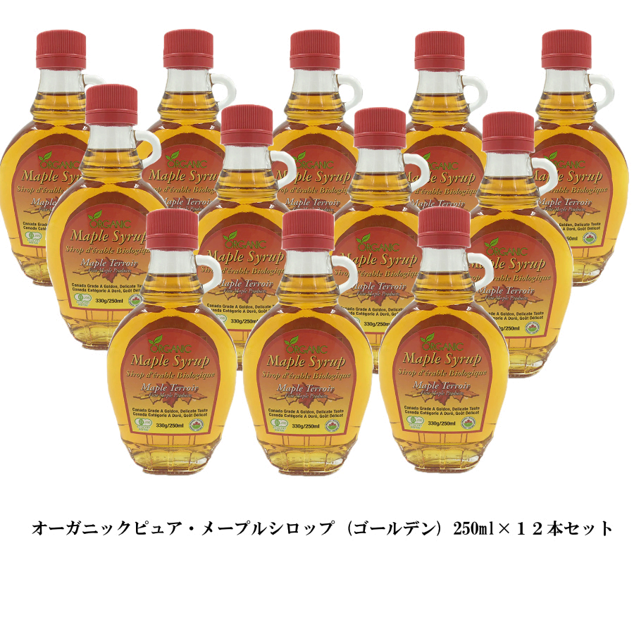 オーガニック メープルシロップ 330g (250ml）レオーン型 ×１２本まとめ買い 瓶 有機JAS メープルテルワー 100％ピュア グレードA  お土産袋つき♪