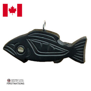 カナダ インディアン ジュエリー アージライト ペンダント 先住民 ネイティブ HAIDA ハイダ 部族 shirley longboat ARGILLITE SALMON サーモン 革紐付き