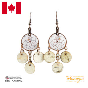 ドリームキャッチャー アクセサリー ピアス 本物 オジブア族 インディアン ハンドメイド 3輪 BIRCH BARK ダングル ピアス