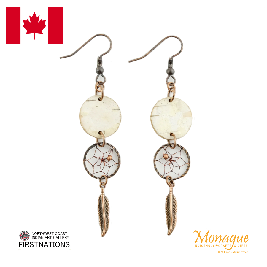 ドリームキャッチャー アクセサリー ピアス 本物 オジブア族 インディアン ハンドメイド BIRCH BARK クーパー ピアス