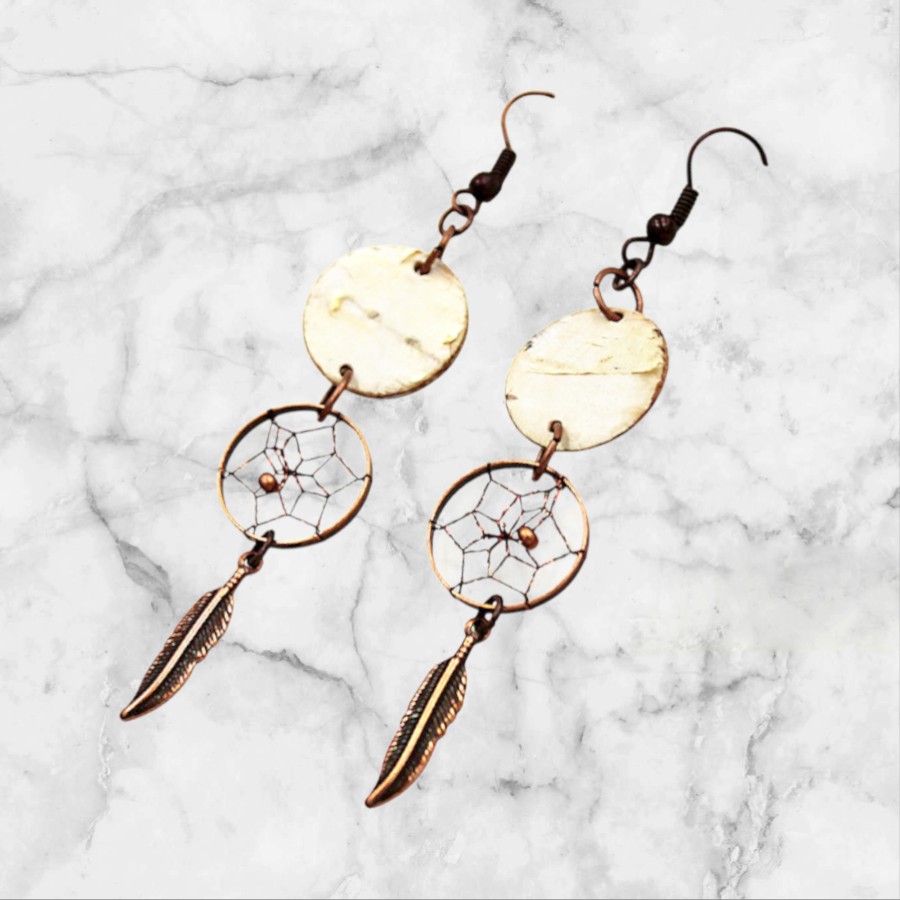 ドリームキャッチャー アクセサリー ピアス 本物 オジブア族 インディアン ハンドメイド BIRCH BARK クーパー ピアス - 画像 (2)