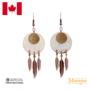 ドリームキャッチャー アクセサリー ピアス 本物 オジブア族 インディアン ハンドメイド BIRCH BARK クーパー コイン フェザー チャーム ピアス