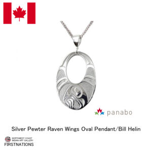 カナダ インディアン ジュエリー ペンダント シルバーピューター アクセサリー オーバル  Bill Helin  Raven Wings レイブン ワタリガラス シルバーチェーン付