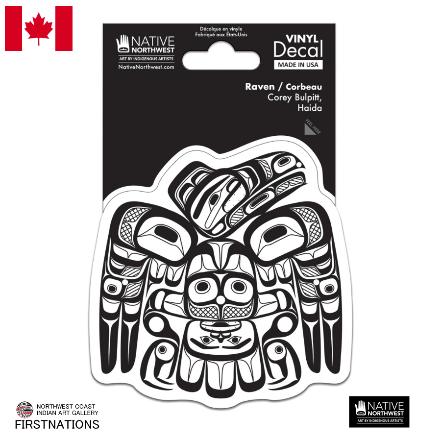 デカール 透明  シール ステッカー カナダ 先住民 インディアン 雑貨 Raven (Black/White) レイブン ワタリガラス