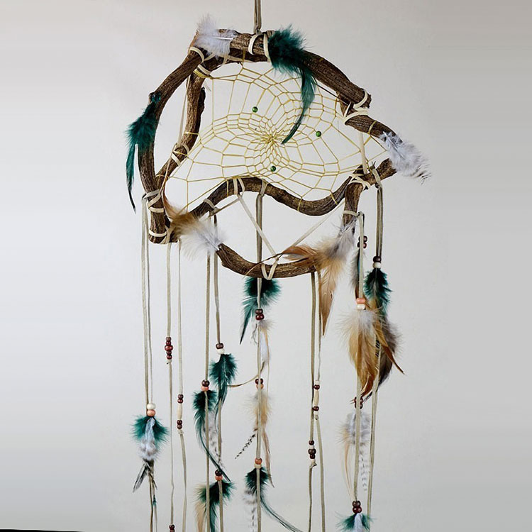 ドリームキャッチャー 本物 オジブア族 インディアン ハンドメイド 12インチ 30cm ナチュラル ワンダラー グリーン フェザー |  ドリームキャッチャー | ファーストネーションズ