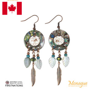 ドリームキャッチャー アクセサリー ピアス 本物 オジブア族 インディアン ハンドメイド アバロンシェル フェザー ピアス