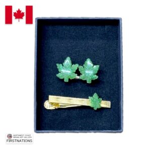 カナディアン アクセサリー ネクタイピン カフス 【 翡翠 金メッキ 】 カナダ 旅行 の お土産 にどうぞ カナダ翡翠 セット カエデ形3