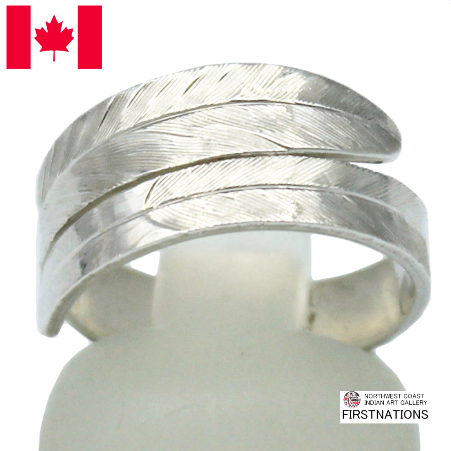 カナダ インディアン ジュエリー リング 指輪 先住民 ネイティブ シルバー925 KWAGIULTH 部族 Landon Gunn フェザー Feather 15号