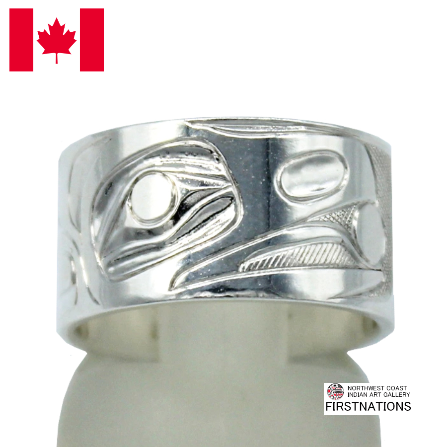 カナダ インディアン ジュエリー リング 指輪 先住民 ネイティブ シルバー925 KWAGIULTH 部族 Landon Gunn レイブン RAVEN ワタリガラス 14.5号