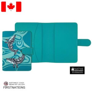 パスポートホルダー ヴィーガンレザー カード収納付き カナダ 先住民 インディアン Humpback Whale シャチ
