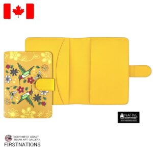 パスポートホルダー ヴィーガンレザー カード収納付き カナダ 先住民 インディアン Hummingbird (Nenookaasi) ハミングバード ハチドリ