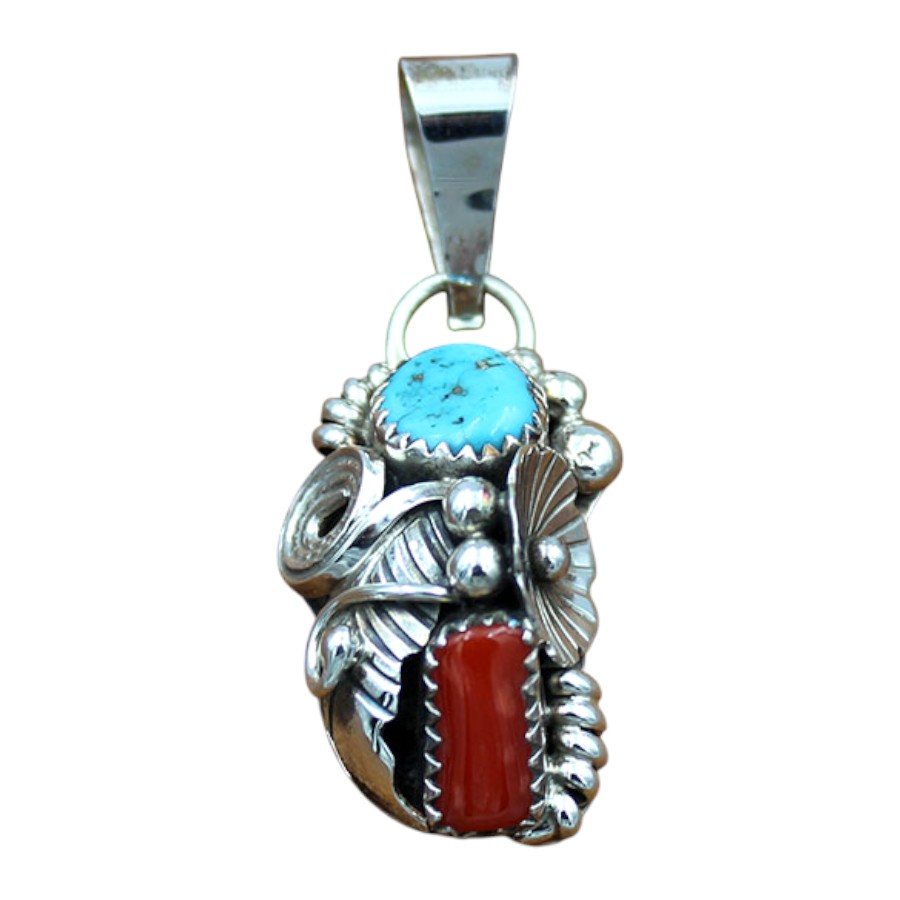インディアン ジュエリー ペンダント ネイティブアメリカン NAVAJO ナバホ族 Max Calladitto シルバー 925 ターコイズ コーラル ペンダントトップ