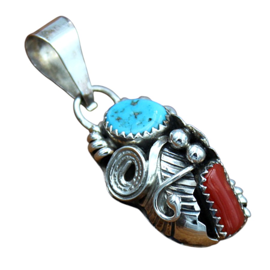 インディアン ジュエリー ペンダント ネイティブアメリカン NAVAJO ナバホ族 Max Calladitto シルバー 925 ターコイズ コーラル ペンダントトップ - 画像 (5)