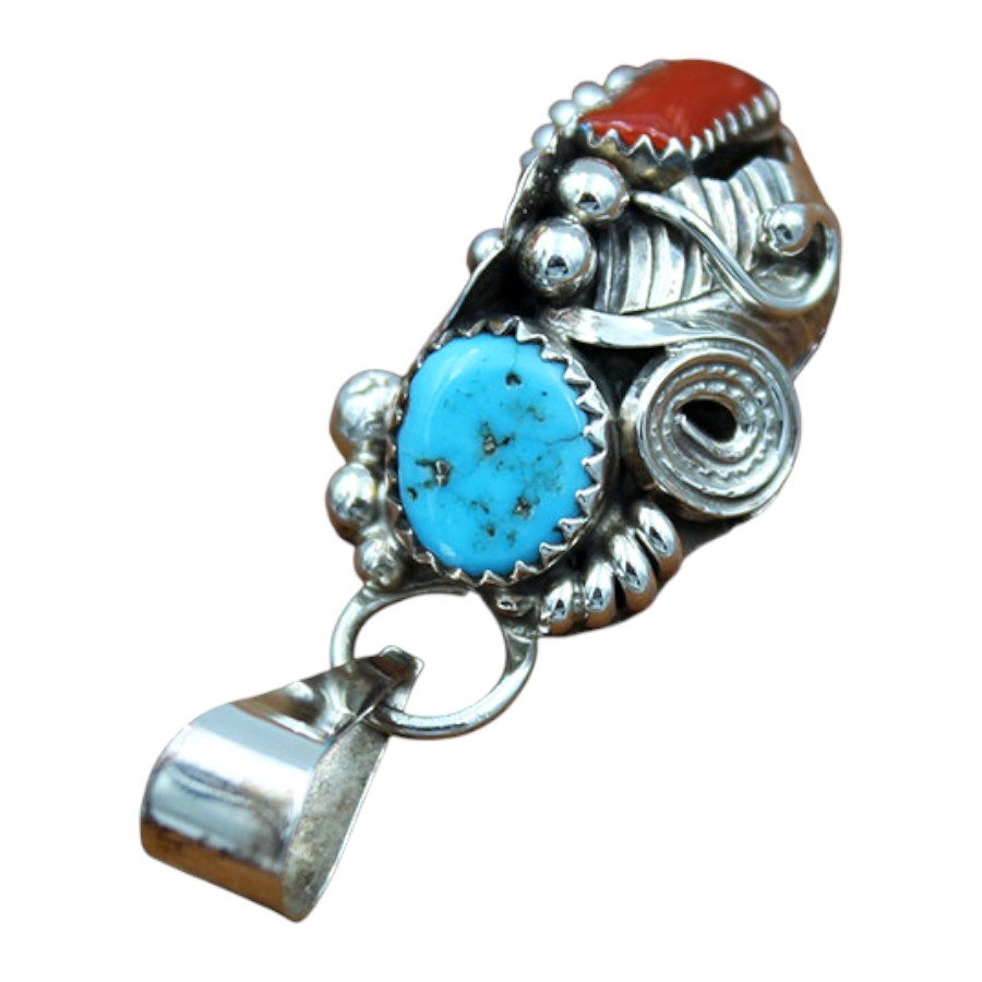 インディアン ジュエリー ペンダント ネイティブアメリカン NAVAJO ナバホ族 Max Calladitto シルバー 925 ターコイズ コーラル ペンダントトップ - 画像 (4)