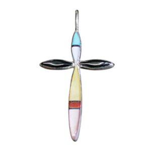 インディアン ジュエリー ペンダント ネイティブアメリカン ZUNI ズニ族 Lynette Bowannie マルチシェル ターコイズ インレイ クロスペンダントD