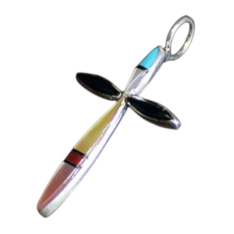 インディアン ジュエリー ペンダント ネイティブアメリカン ZUNI ズニ族 Lynette Bowannie マルチシェル ターコイズ インレイ クロスペンダントD - 画像 (2)