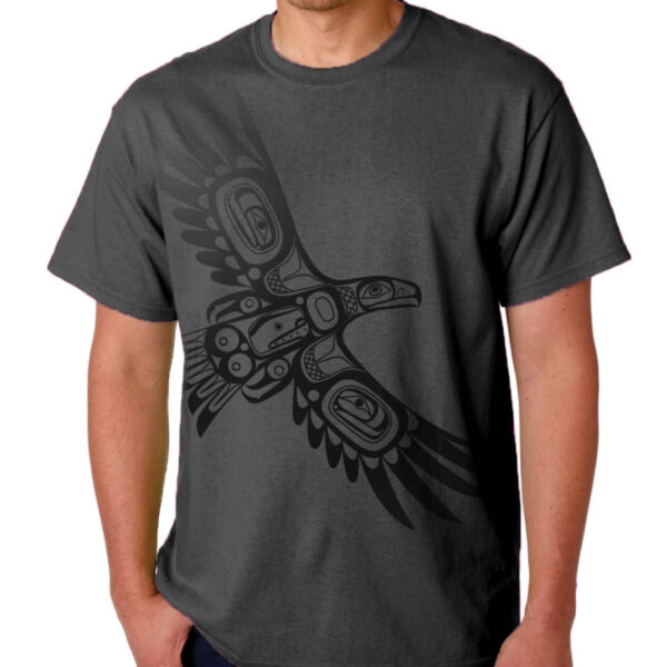 インディアンアート Tシャツ MENS メンズ カナダ 先住民 ネイティブ デザイン Soaring Eagle イーグル 鷲 濃灰 S-XL ティーシャツ