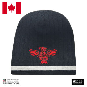 ニットキャップ 帽子 ビーニー インナーフリース素材 カナダ 先住民 ネイティブ インディアン デザイン Eagle イーグル 鷲 黒