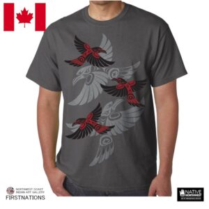 インディアンアート Tシャツ MENS メンズ カナダ 先住民 ネイティブ デザイン RAVEN ワタリガラス チャコールグレイ S-XL ティーシャツ