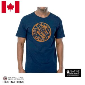 インディアンアート Tシャツ MENS メンズ カナダ 先住民 ネイティブ デザイン Raven (Heather Navy) レイブン ワタリガラス  ヘザーネイビー S-XL ティーシャツ