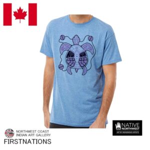 インディアンアート Tシャツ MENS メンズ カナダ 先住民 ネイティブ デザイン Turtle カメ  ヘザーブルー S-XL ティーシャツ