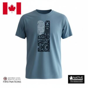 インディアンアート Tシャツ MENS メンズ カナダ 先住民 ネイティブ デザイン Thunderbird and WHALE シャチ スレートブルー S-XL ティーシャツ