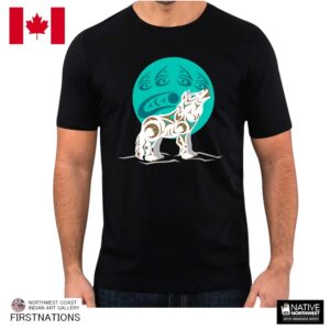 インディアンアート Tシャツ MENS メンズ カナダ 先住民 ネイティブ デザイン WOLF オオカミ 狼 ブラック S-XL ティーシャツ