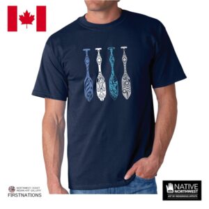 インディアンアート Tシャツ MENS メンズ カナダ 先住民 ネイティブ デザイン Paddles ネイビー S-XL ティーシャツ