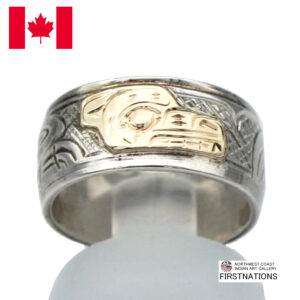 カナダ インディアン ジュエリー リング 指輪 先住民 ネイティブ 14金＋シルバー925 Kwakwaka'wakw 部族 Victoria Harper 熊 BEAR ベアー 熊 17.5号