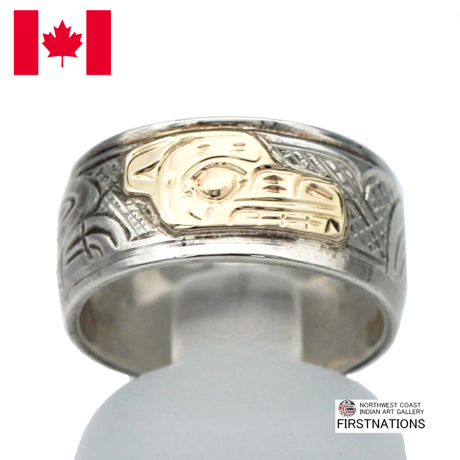 カナダ インディアン ジュエリー リング 指輪 先住民 ネイティブ 14金+シルバー925 Kwakwaka'wakw 部族 Victoria Harper 熊 BEAR ベアー 熊 17.5号