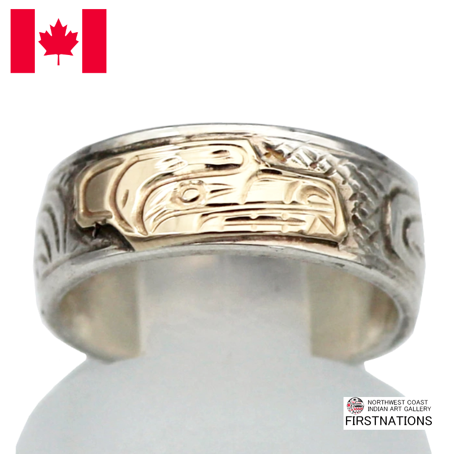 カナダ インディアン ジュエリー リング 指輪 先住民 ネイティブ 14金+シルバー925 Kwakwaka'wakw 部族 Victoria Harper 熊 BEAR ベアー 熊 9号