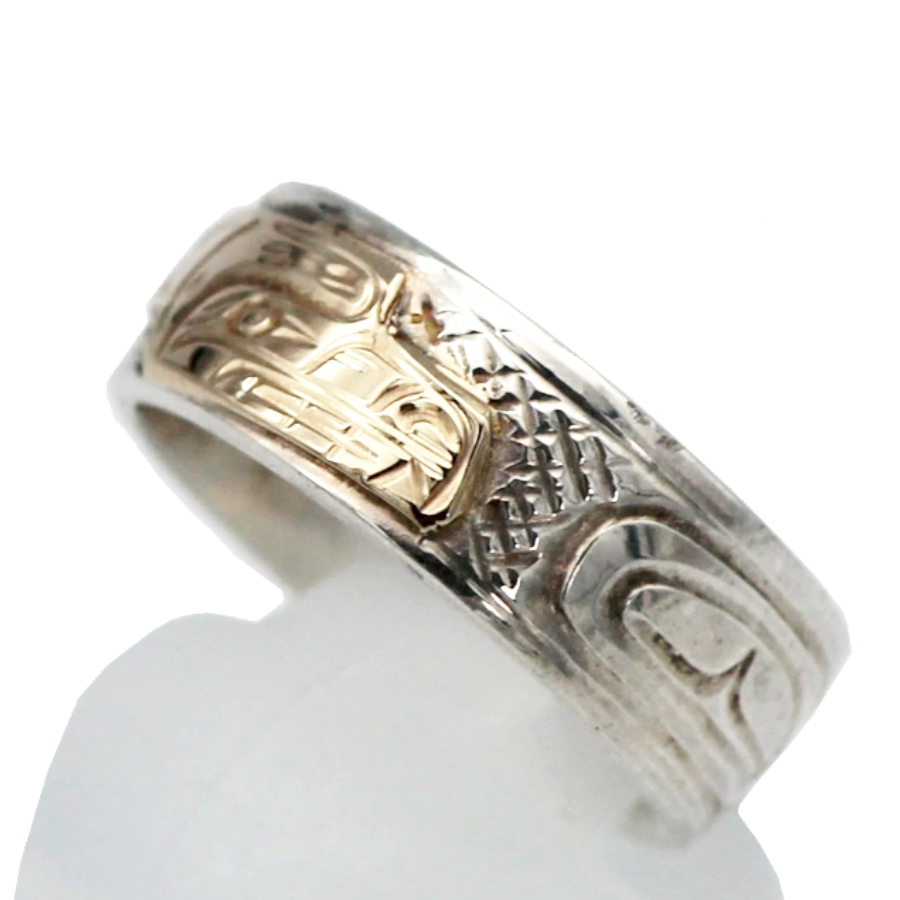 カナダ インディアン ジュエリー リング 指輪 先住民 ネイティブ 14金+シルバー925 Kwakwaka'wakw 部族 Victoria Harper 熊 BEAR ベアー 熊 9号 - 画像 (2)