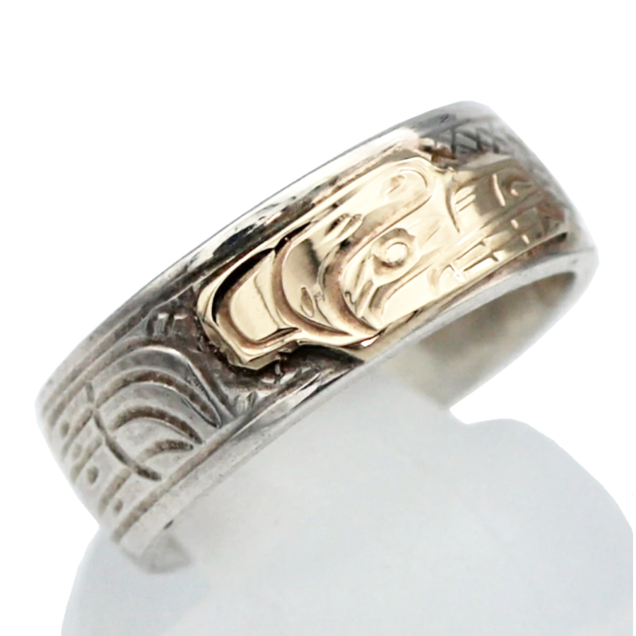 カナダ インディアン ジュエリー リング 指輪 先住民 ネイティブ 14金+シルバー925 Kwakwaka'wakw 部族 Victoria Harper 熊 BEAR ベアー 熊 9号 - 画像 (3)