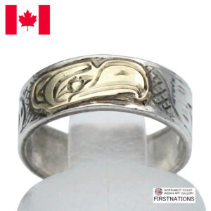 カナダ インディアン ジュエリー リング 指輪 先住民 ネイティブ 14金＋シルバー925 Kwakwaka'wakw 部族 Victoria Harper イーグル Eagle 鷲 8.5号